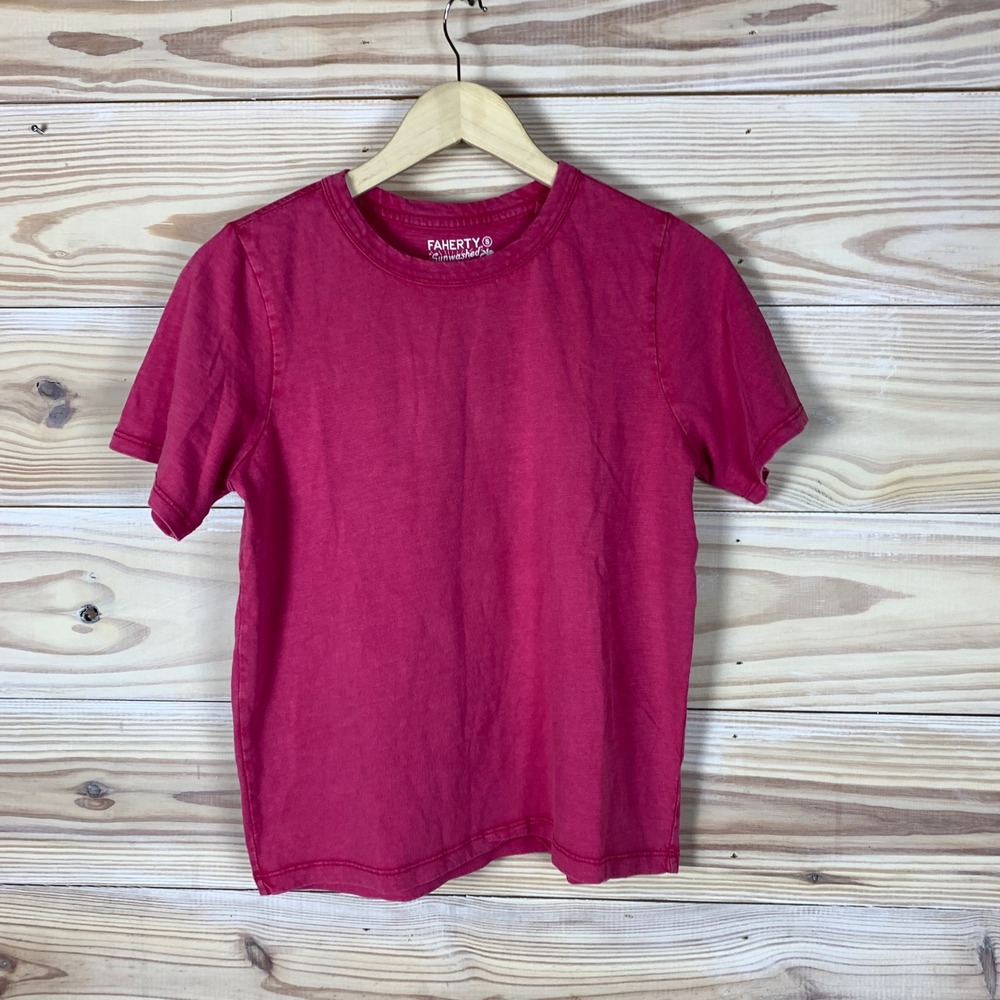 Faherty T-Shirt Women S Pink Sunwashed Organic Cotton Crewneck Short Sleeve Tee